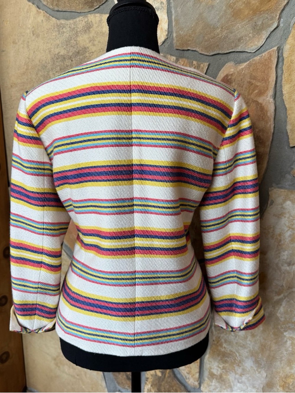Talbots Striped Open-Front Lined Jacket Multicolor Striped Blazer (14) - Picture 4 of 17
